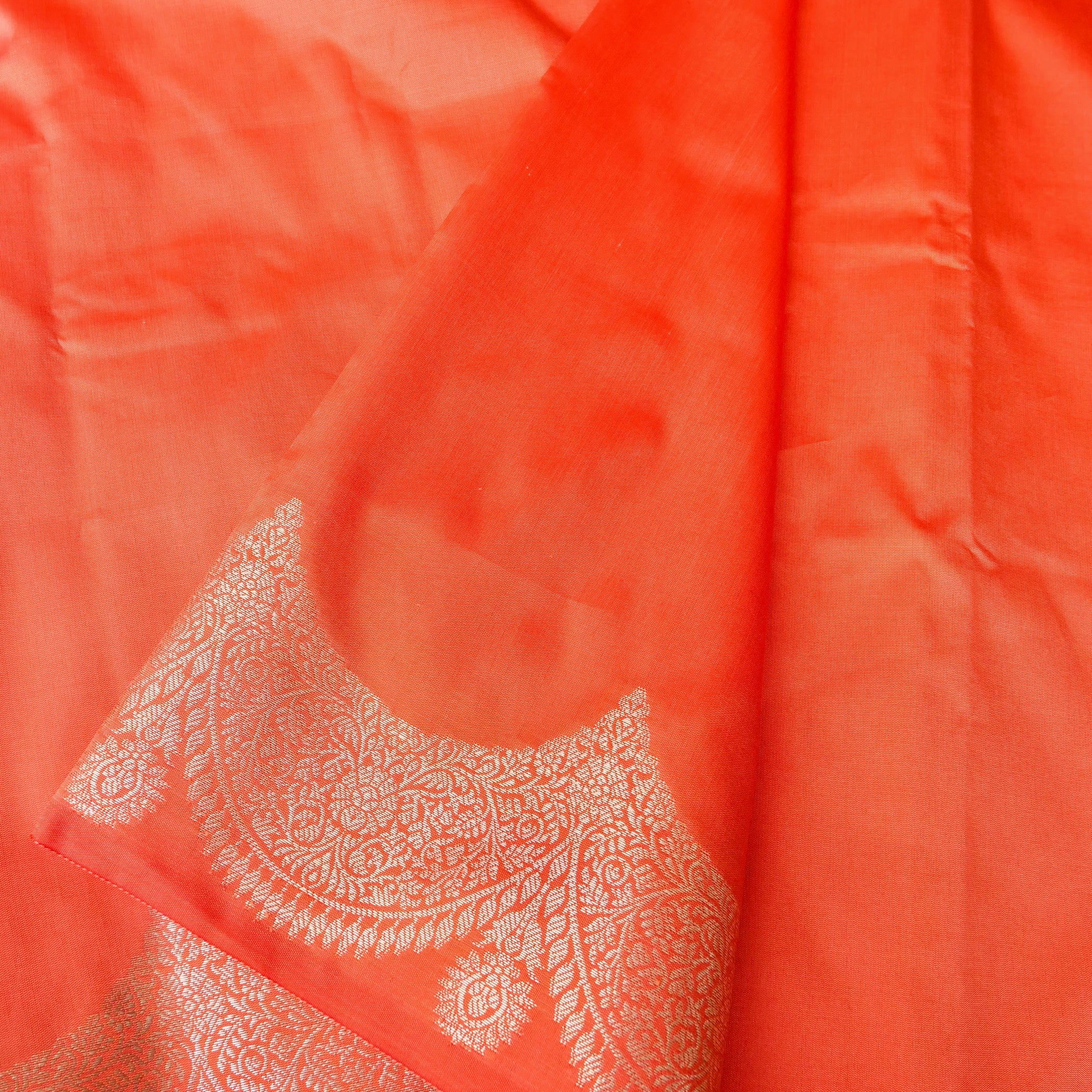 Orange Plain Silk Saree with Border and Pallu