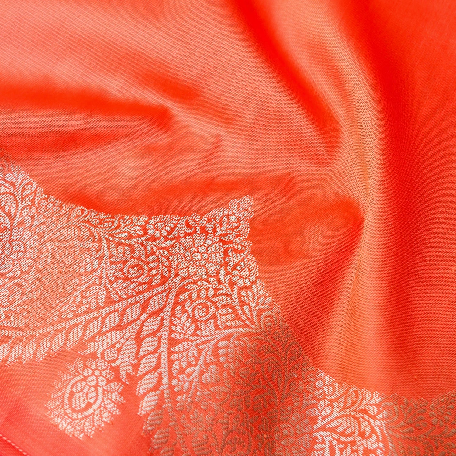 Orange Plain Silk Saree with Border and Pallu