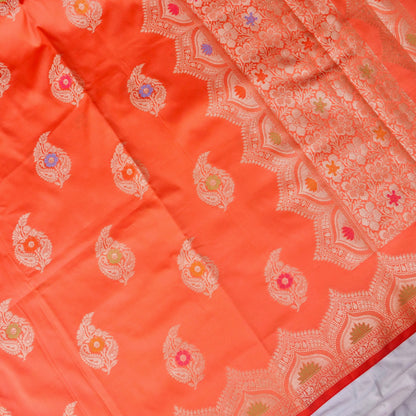 Peach Blue Butidar Banarasi Saree with Meenakari