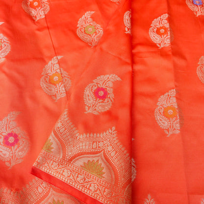 Peach Blue Butidar Banarasi Saree with Meenakari