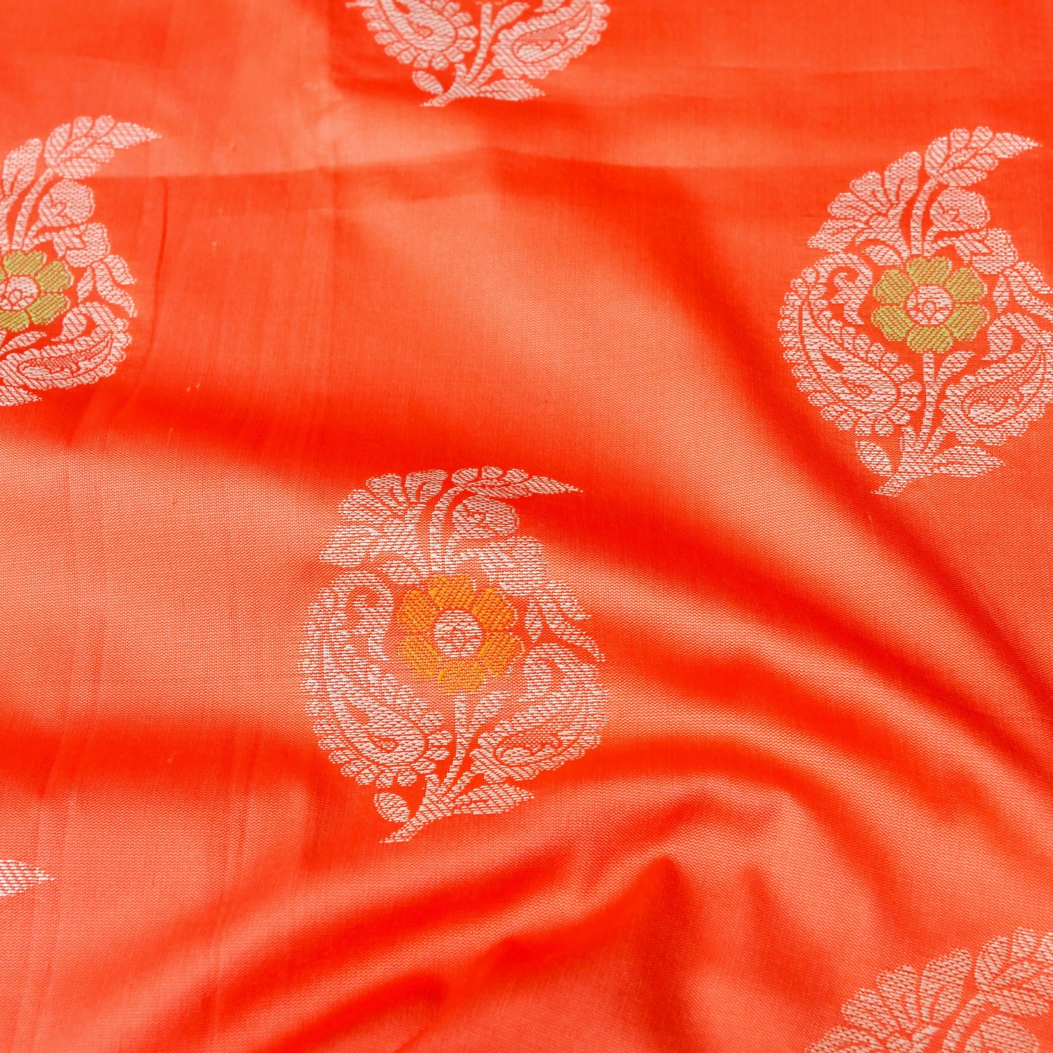 Peach Blue Butidar Banarasi Saree with Meenakari