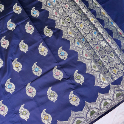 Navy Blue Butidar Banarasi Saree with Meenakari