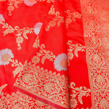 Load image into Gallery viewer, Red Banarasi Silk Saree with Zari Floral Jaal
