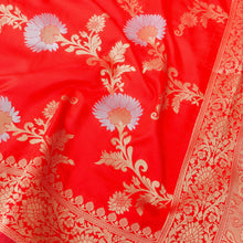 Load image into Gallery viewer, Red Banarasi Silk Saree with Zari Floral Jaal
