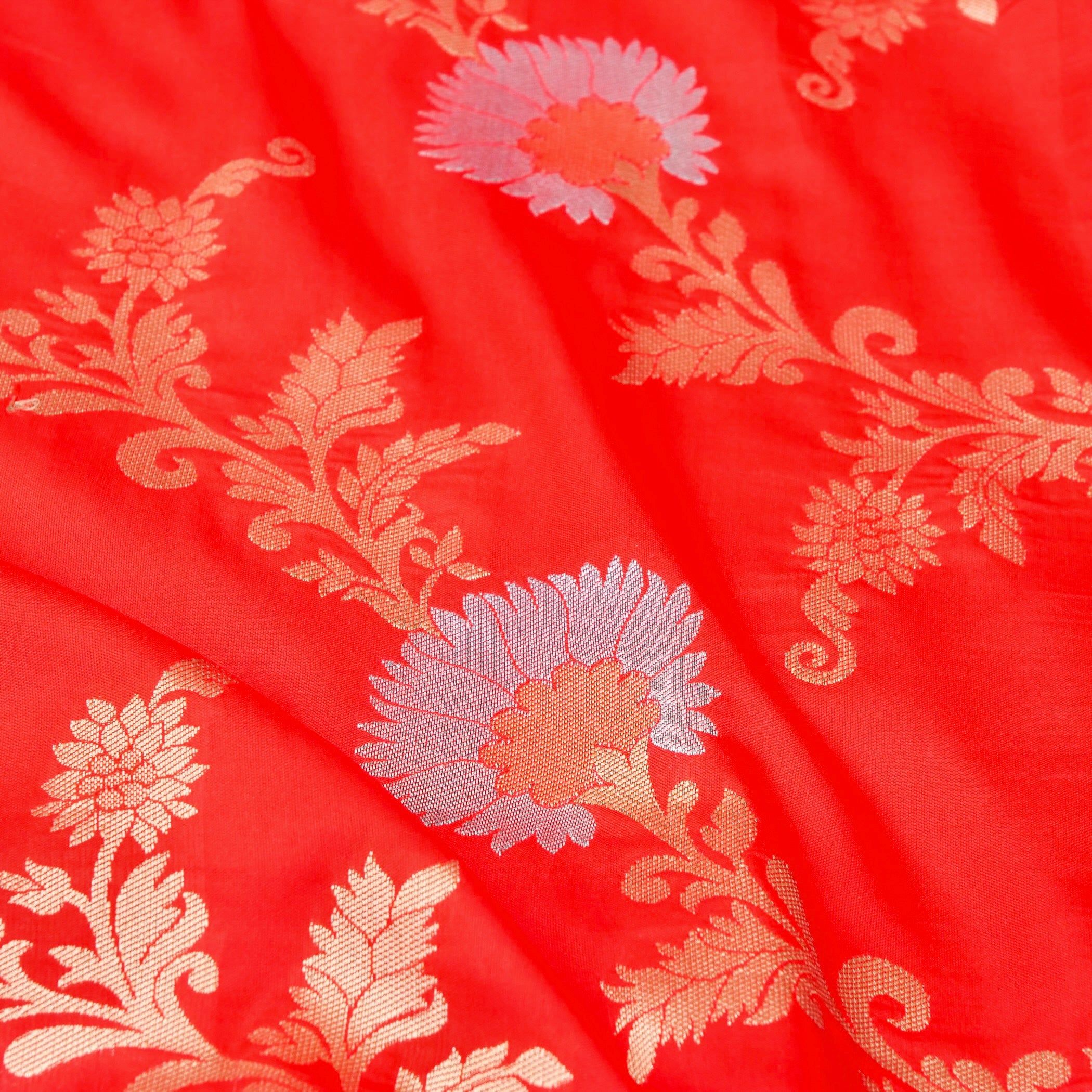 Red Banarasi Silk Saree with Zari Floral Jaal