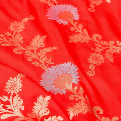 Red Banarasi Silk Saree with Zari Floral Jaal