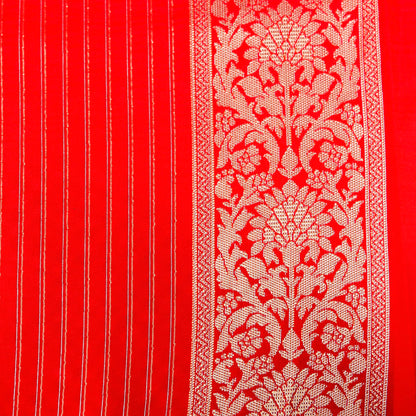 Red Banarasi Silk Saree with Zari Floral Jaal