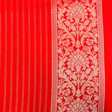 Load image into Gallery viewer, Red Banarasi Silk Saree with Zari Floral Jaal
