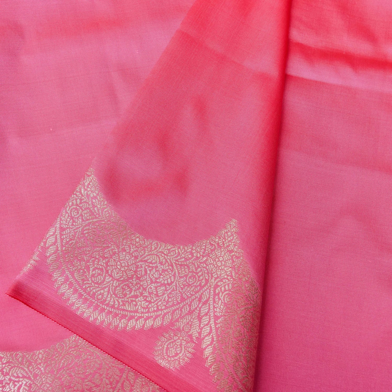 Light Pink Plain Silk Saree with Border and Pallu