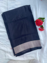Load image into Gallery viewer, Black Handloom Mashru Silk Banarasi Silk Saree
