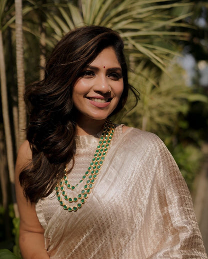 White Handwoven Pure Tissue Silk Saree