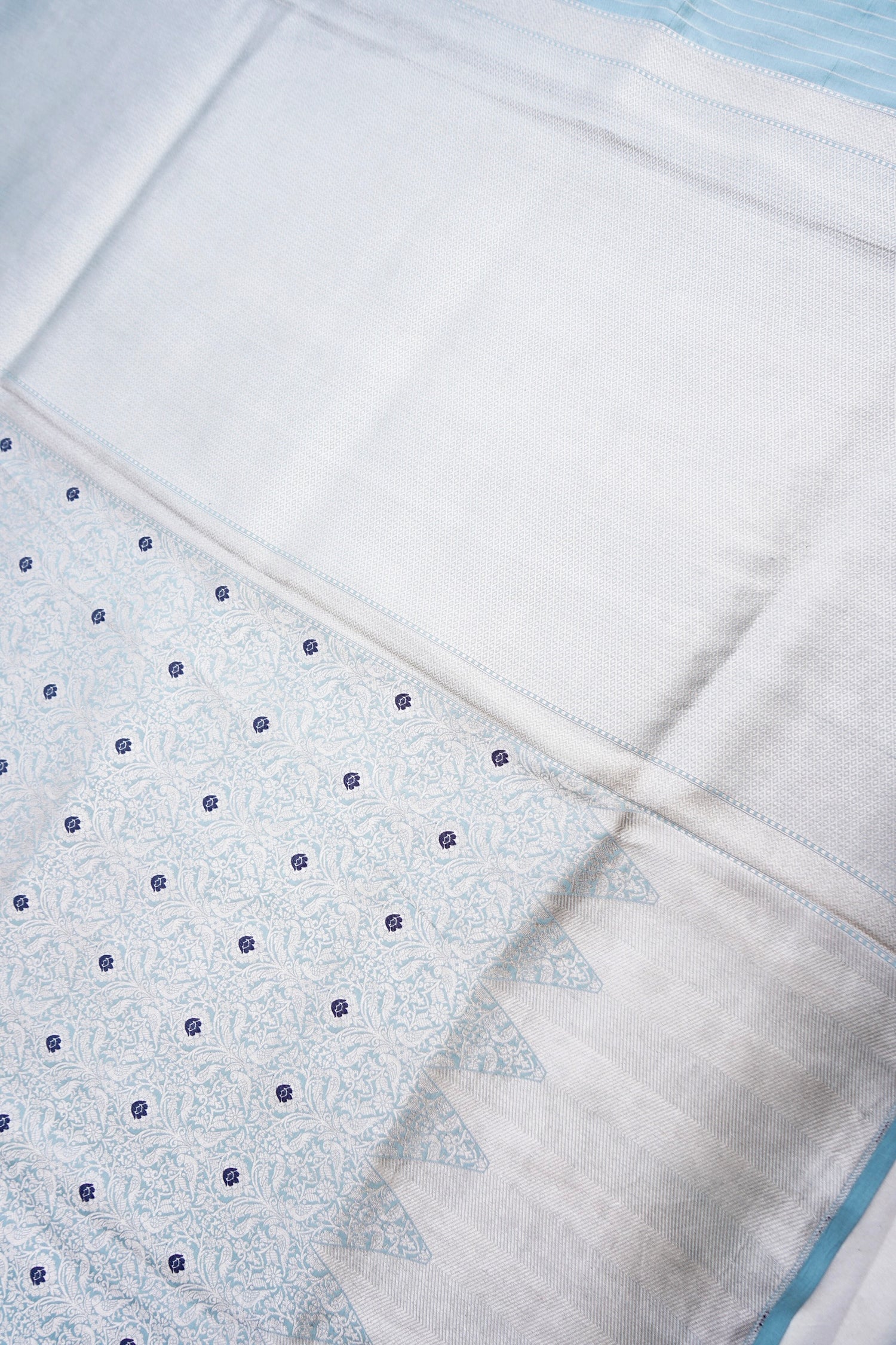 Light Blue Handwoven Pure Kataan Silk Kadhua Brocade Banarasi Saree