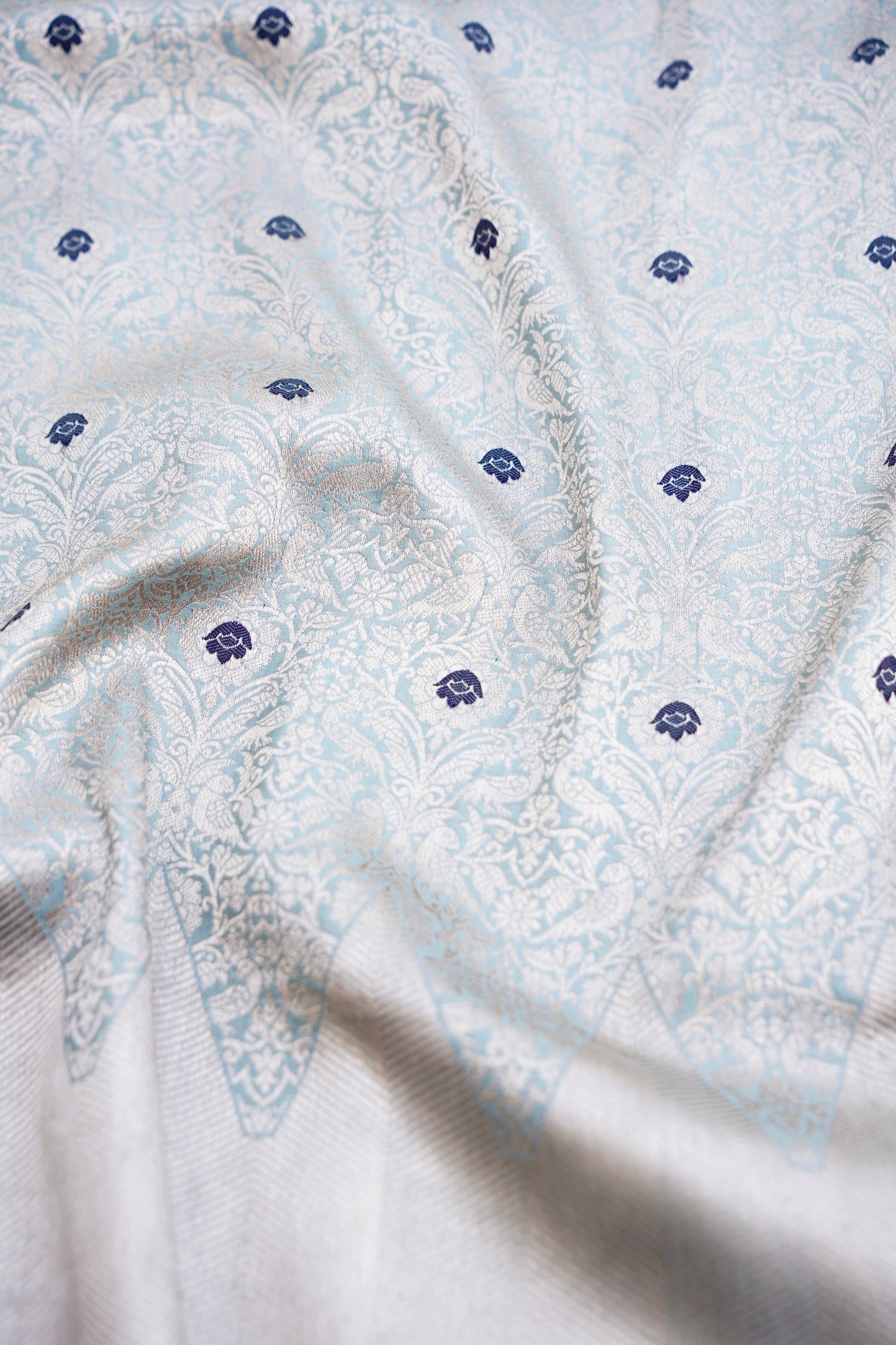 Light Blue Handwoven Pure Kataan Silk Kadhua Brocade Banarasi Saree