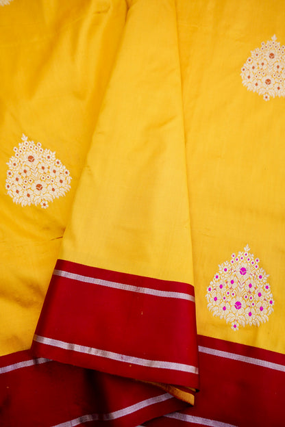 Yellow Handwoven Pure Kataan Silk Kadhua Buta Benarasi Saree