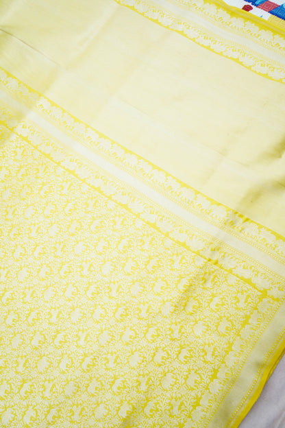Yellow Handwoven Pure Silk Shikargah Banarasi Saree
