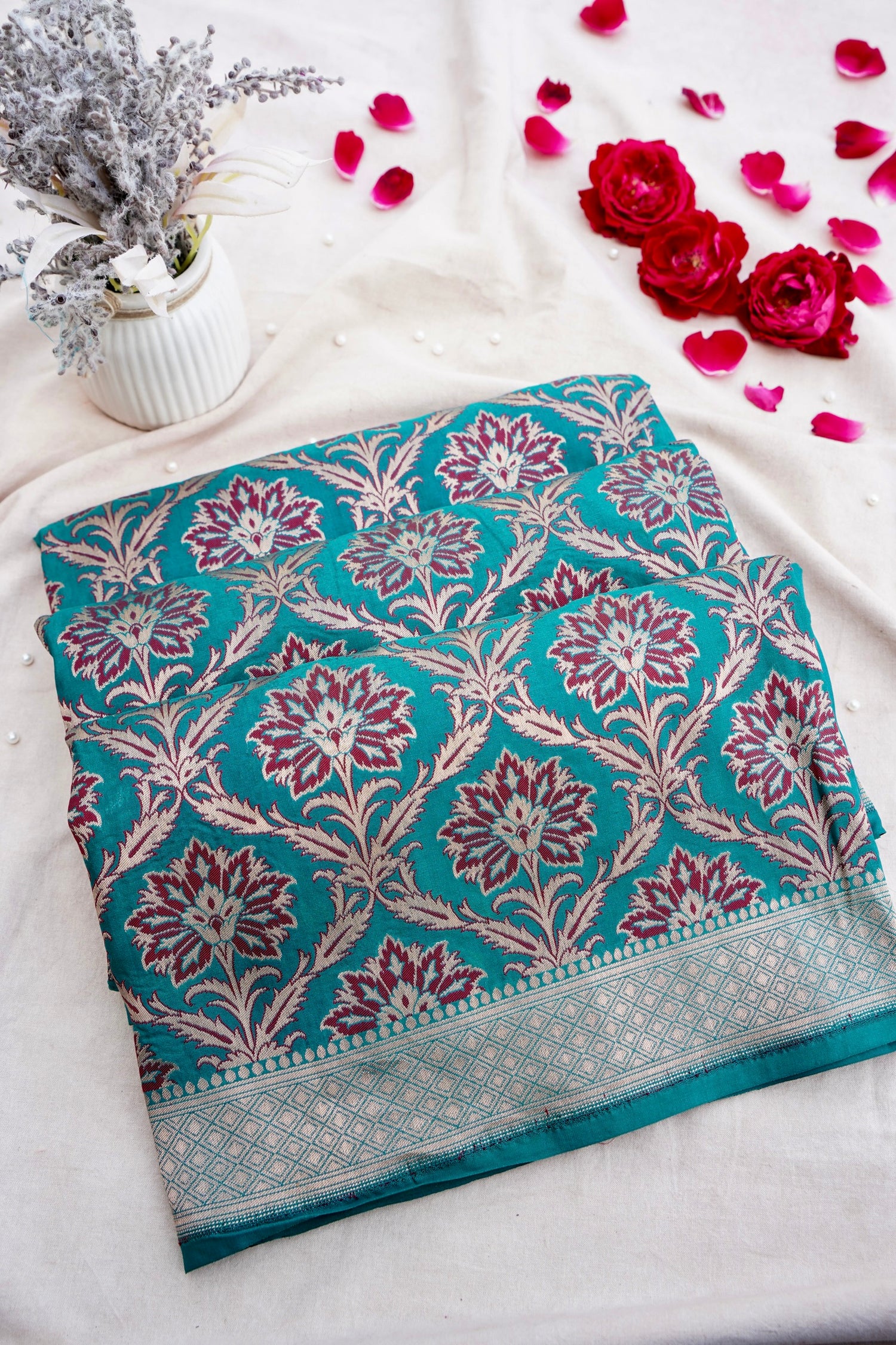 Blue Handwoven Kataan Silk Jangla Meenakari Banarasi Saree