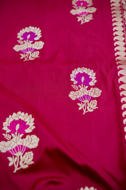 Maroon Handwoven Pure Kataan Silk Kadhua Floral Buti Banarasi Saree