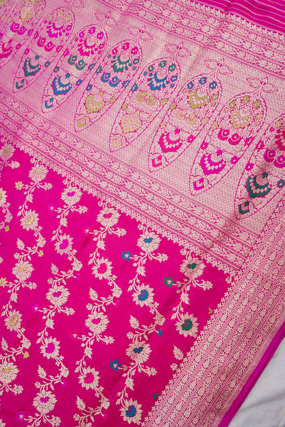 Pink Handwoven Banarasi Jangla Pure Silk Saree