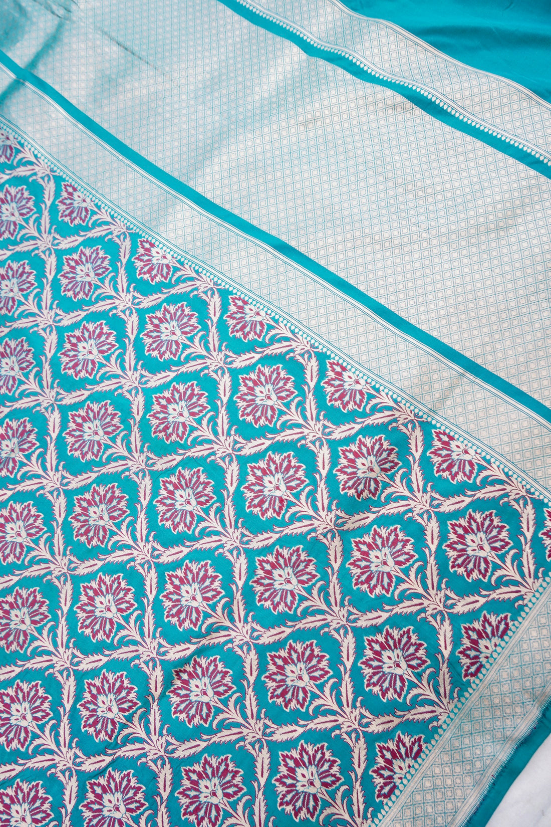 Blue Handwoven Kataan Silk Jangla Meenakari Banarasi Saree