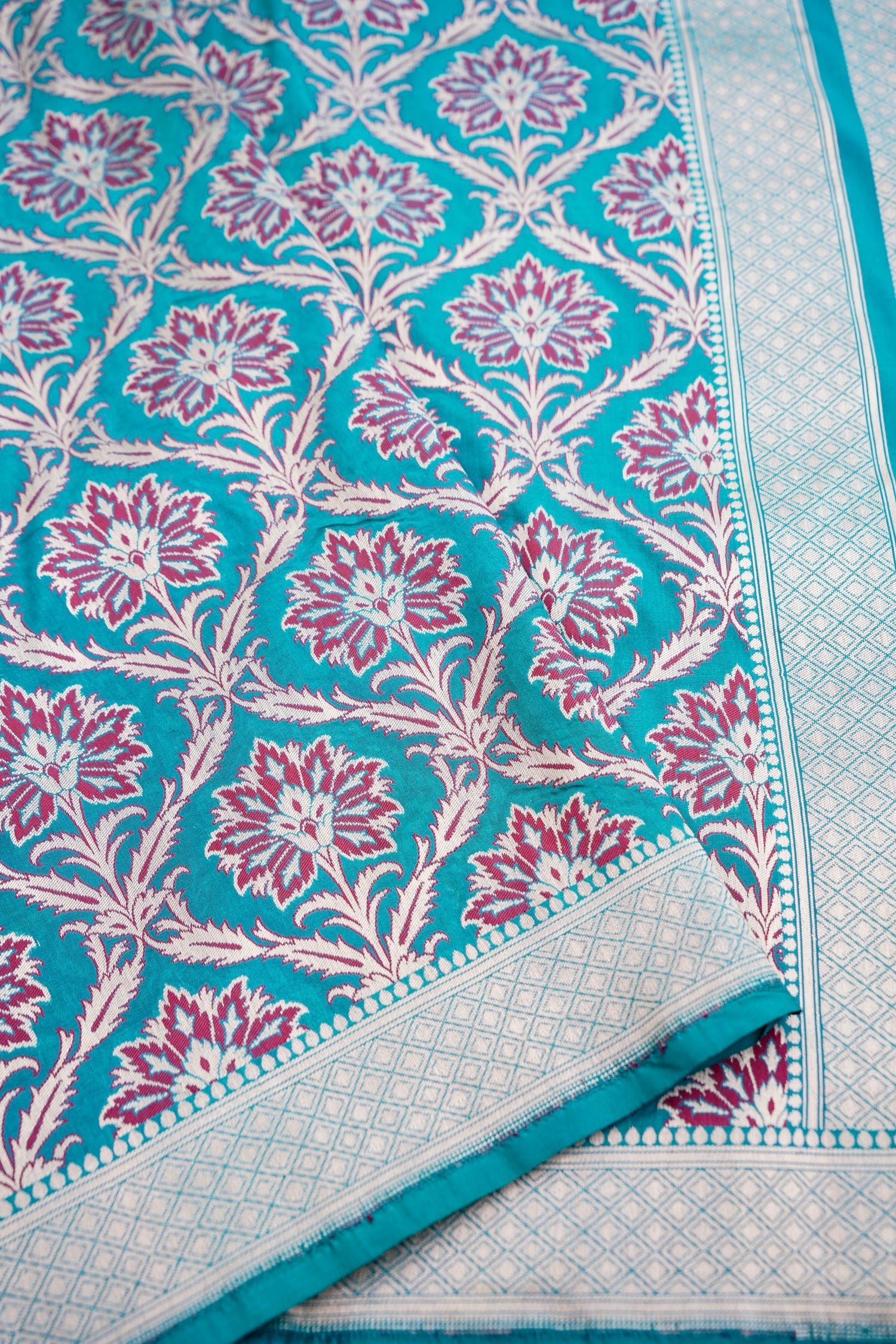 Blue Handwoven Kataan Silk Jangla Meenakari Banarasi Saree