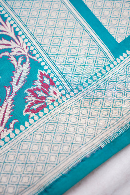 Blue Handwoven Kataan Silk Jangla Meenakari Banarasi Saree