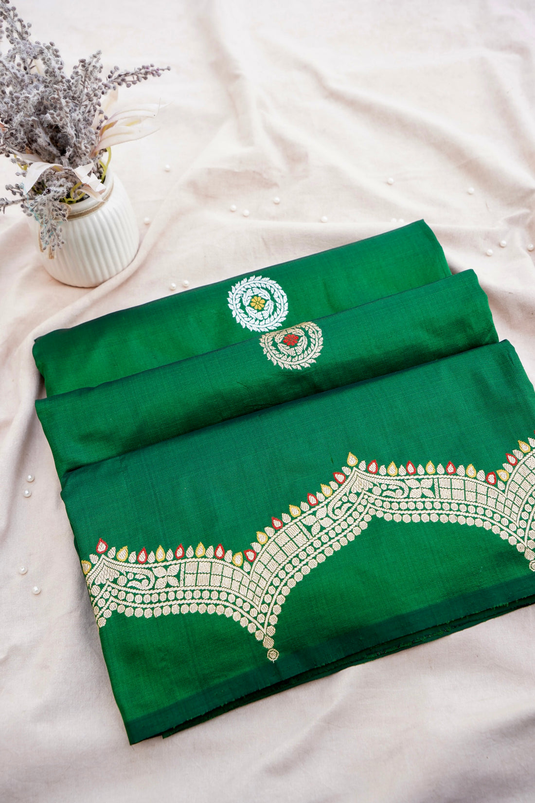 Dark Green Handwoven Pure Kataan Silk Kadhua Benarasi saree