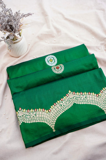 Dark Green Handwoven Pure Kataan Silk Kadhua Benarasi saree