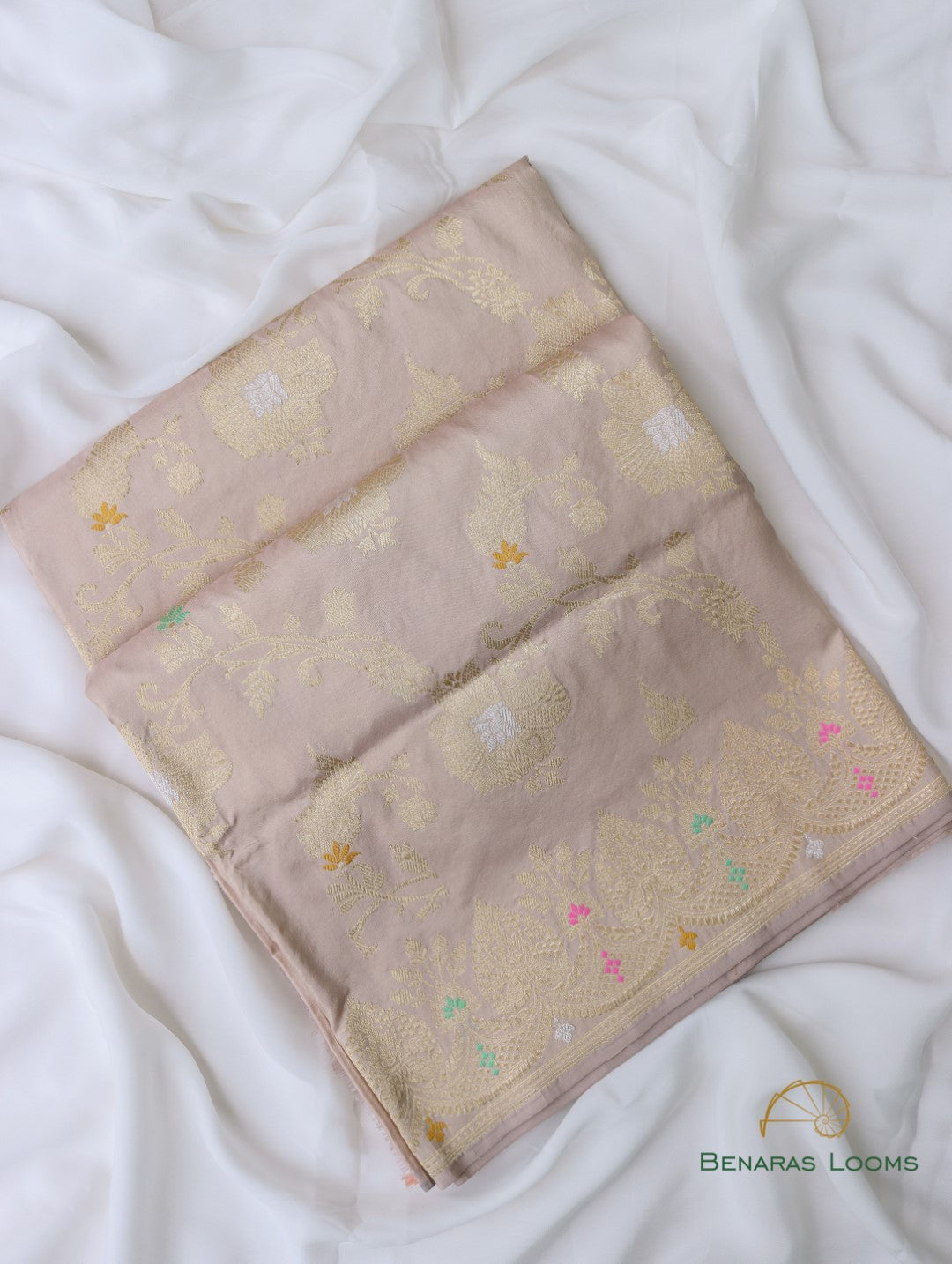 Beige Handloom Kataan Silk Jangla Banarasi Saree