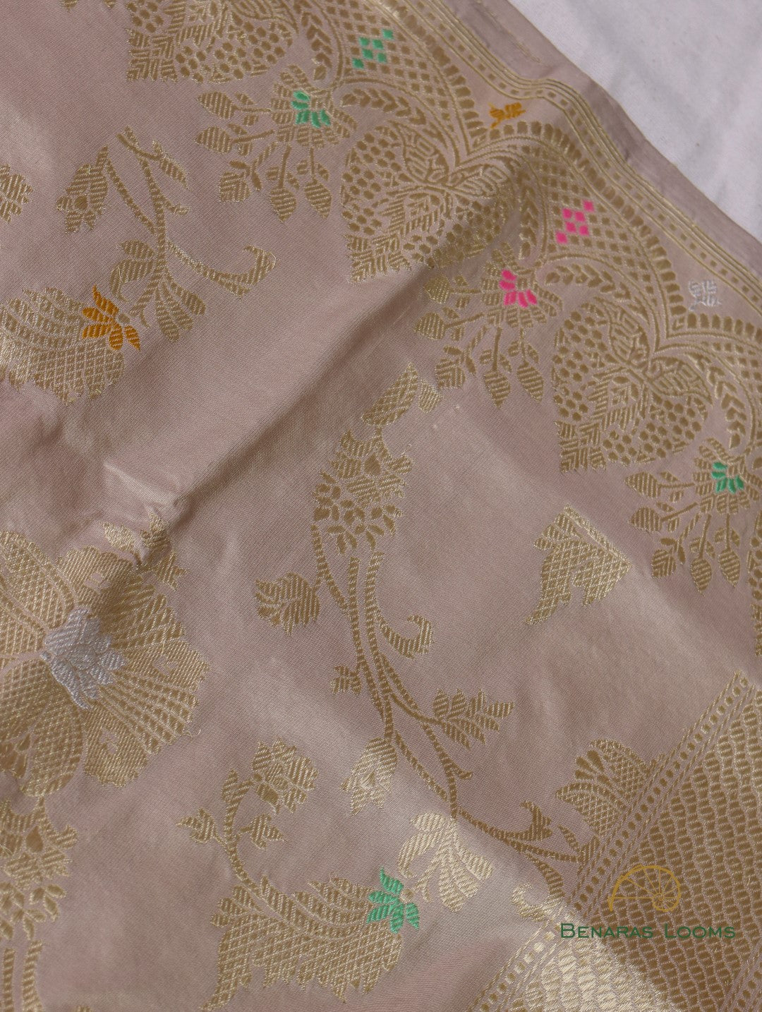 Beige Handloom Kataan Silk Jangla Banarasi Saree