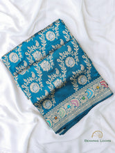 Load image into Gallery viewer, Blue Handloom Kataan Silk Kadhua Jangla Banarasi Saree

