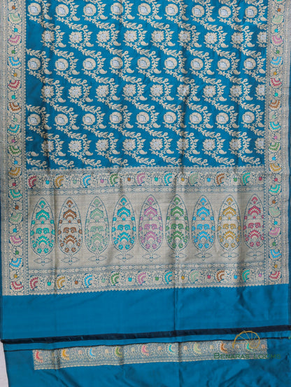 Blue Handloom Kataan Silk Kadhua Jangla Banarasi Saree