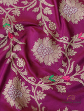 Load image into Gallery viewer, Wine Handloom Pure Silk Jangla Saree
