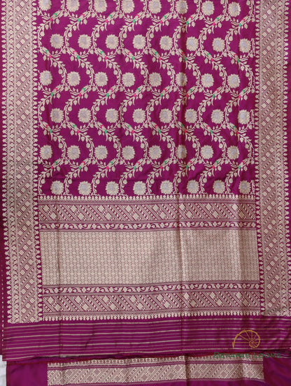 Wine Handloom Pure Kataan Silk Kadhua Jangla Banarasi Saree