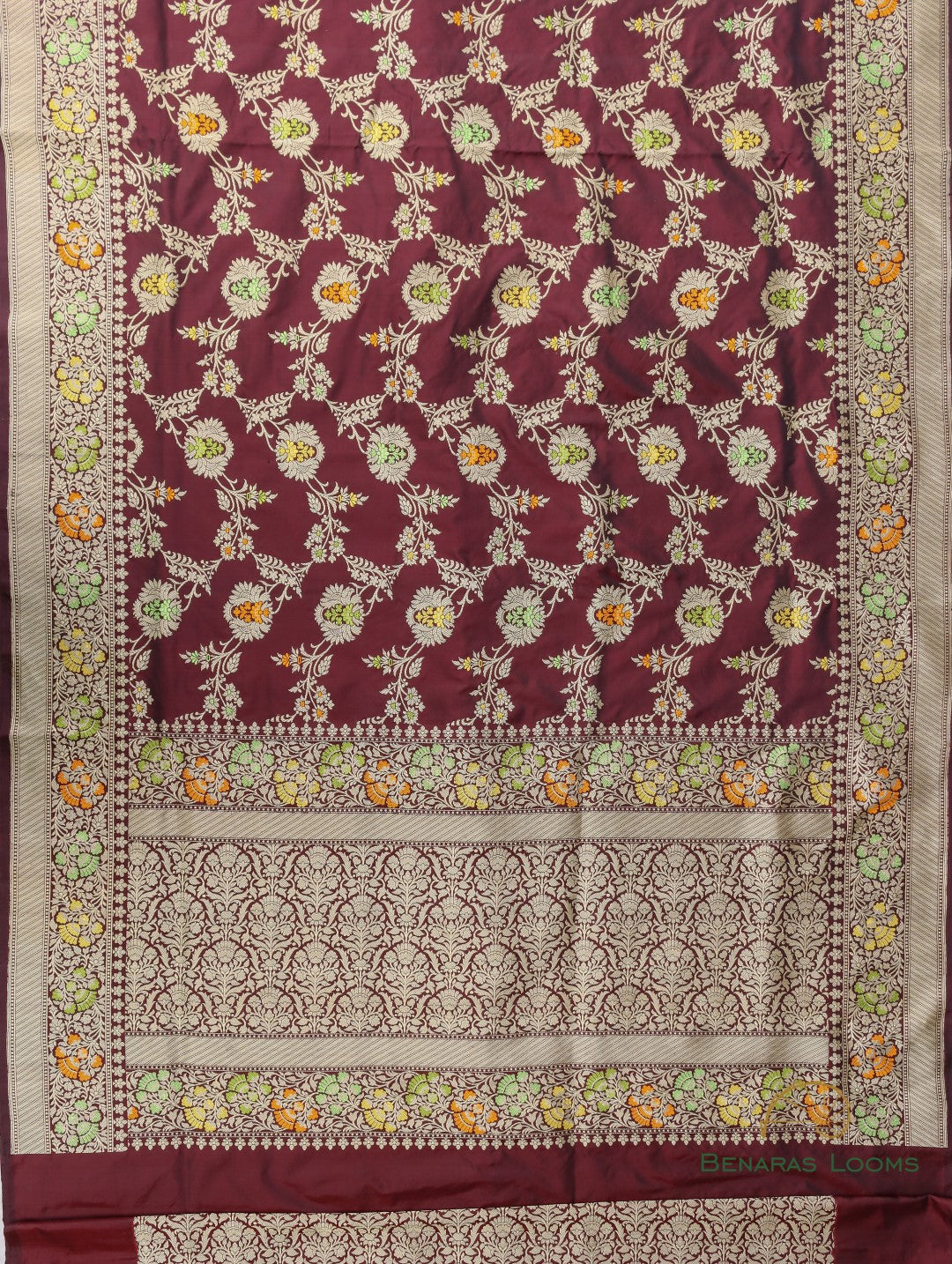 Maroon Handloom Kataan Silk Kadhua Jangla Banarasi Saree