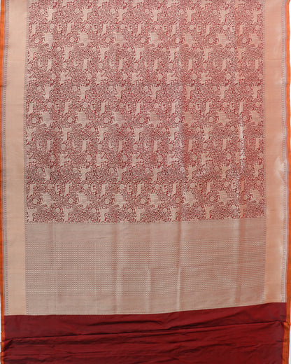 Maroon Pure Kataan Silk Shikargah Jangla Handwoven Banarasi Saree