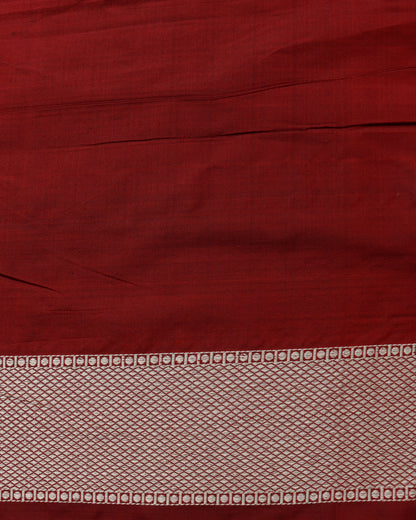 Maroon Pure Kataan Silk Shikargah Jangla Handwoven Banarasi Saree