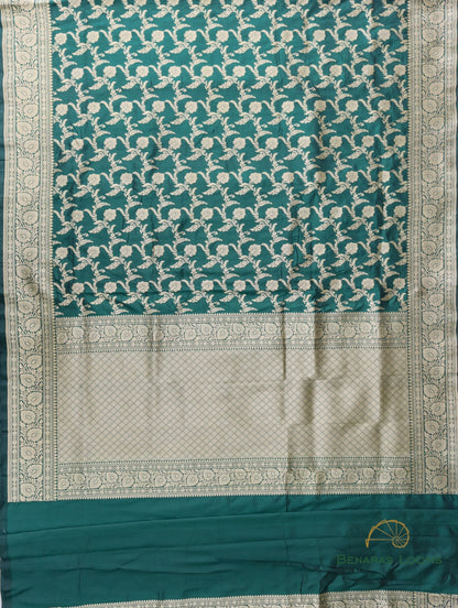 Green Handloom Kataan Silk kadhua Jangla Banarasi Saree