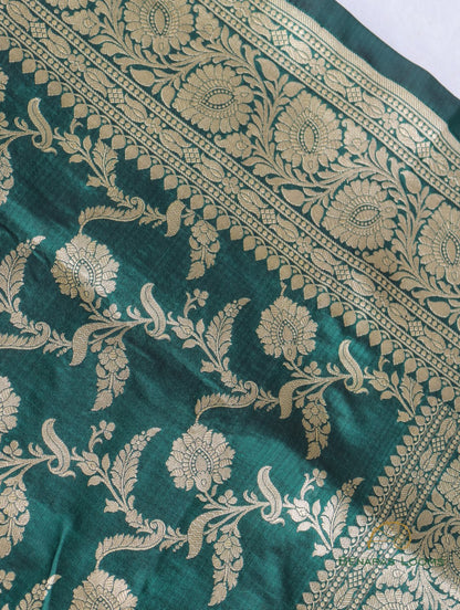 Green Handloom Kataan Silk kadhua Jangla Banarasi Saree