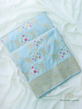Load image into Gallery viewer, Sky Blue Handloom Kataan Silk Kadhua Jangla Banarasi Saree
