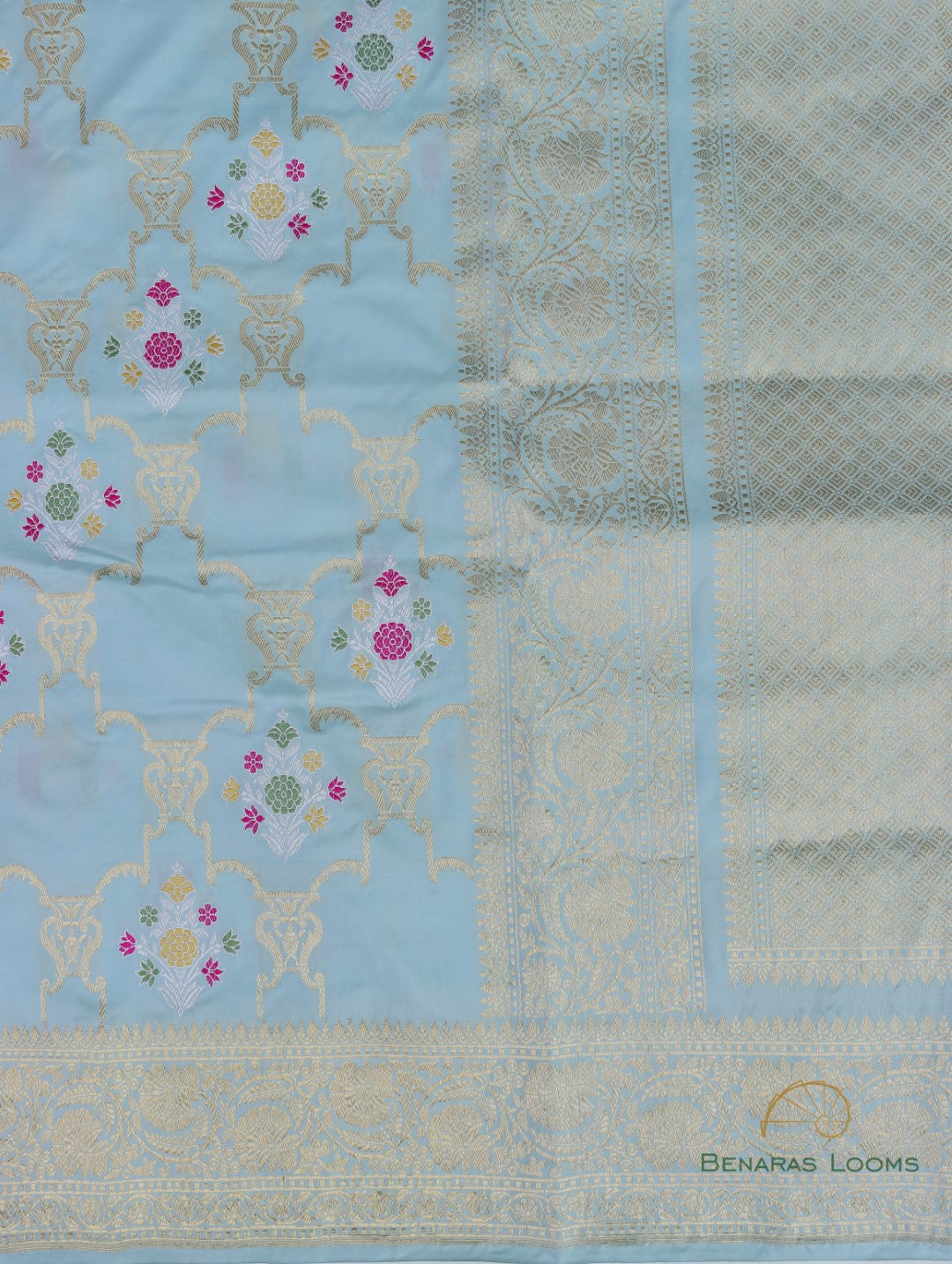 Sky Blue Handloom Kataan Silk Kadhua Jangla Banarasi Saree