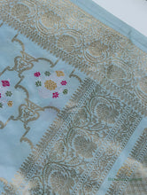 Load image into Gallery viewer, Sky Blue Handloom Kataan Silk Kadhua Jangla Banarasi Saree
