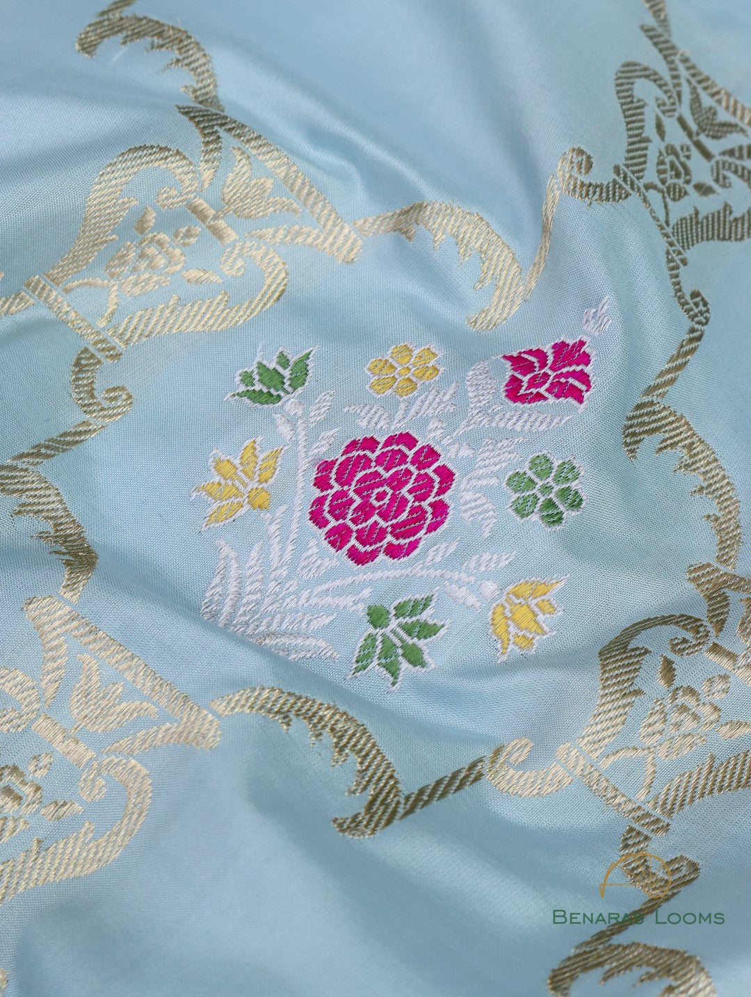 Sky Blue Handloom Kataan Silk Kadhua Jangla Banarasi Saree