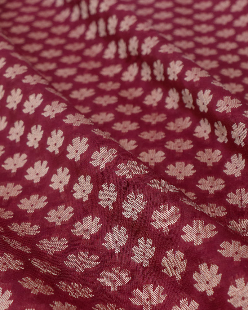Maroon Pure Cotton Kataan Silk Jangla Handloom Banarasi Saree