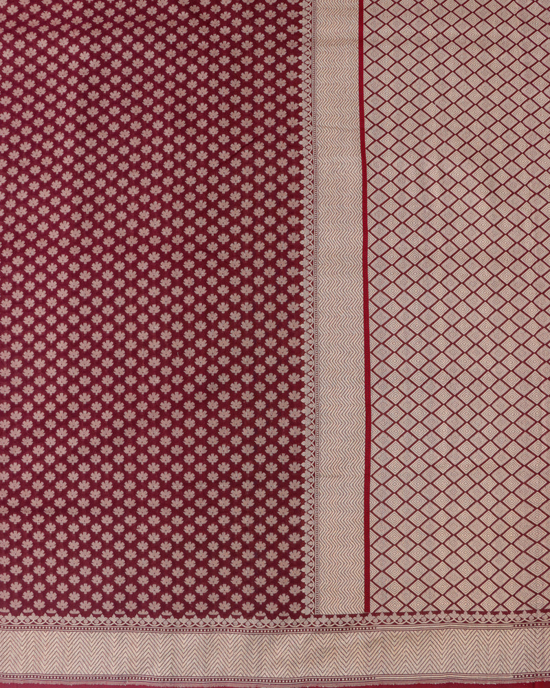 Maroon Pure Cotton Kataan Silk Jangla Handloom Banarasi Saree
