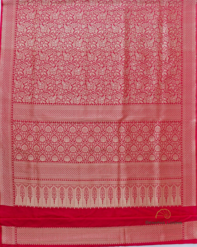 Pink Handwoven Pure Kataan Silk Jangla Banarasi Saree