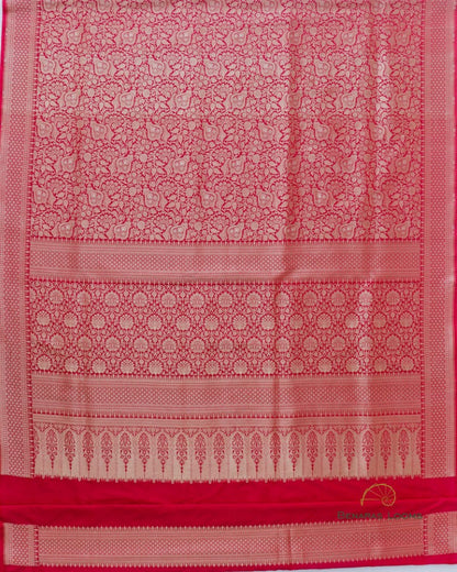 Pink Handwoven Pure Kataan Silk Jangla Banarasi Saree