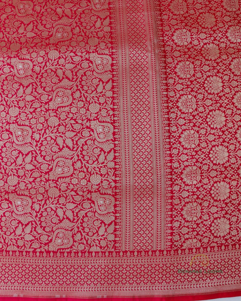 Pink Handwoven Pure Kataan Silk Jangla Banarasi Saree