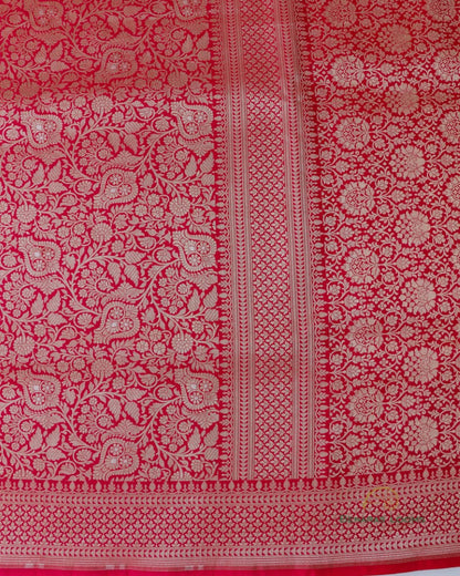 Pink Handwoven Pure Kataan Silk Jangla Banarasi Saree