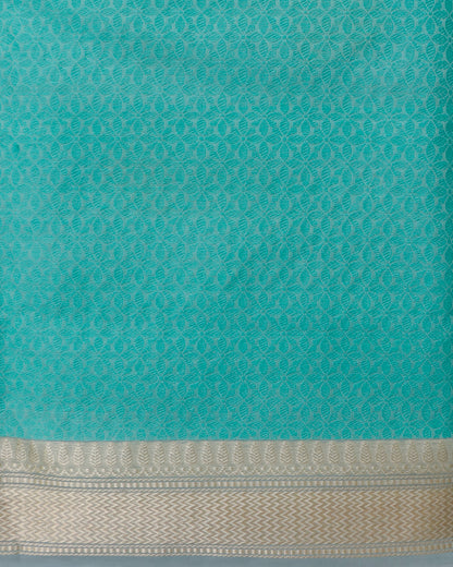 Light Blue Handloom Organza Kadhua Buti Banarasi Silk Saree