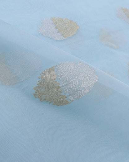 Light Blue Handloom Organza Kadhua Buti Banarasi Silk Saree